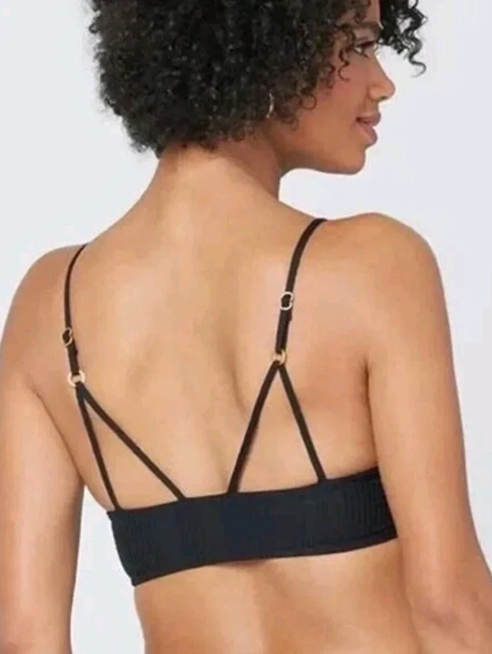 L*Space Siren Ribbed Plunge Bikini Top Black XL NWT Swimwear Bathing Suit